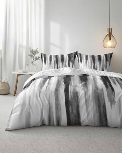 Duvet Cover Set Queen, Minimalist Black Gray Texture 3 Piece Bedding