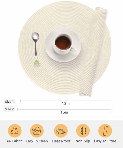 Cream Round Placemats Set of 4 Modern Pure Beige Place Mats Indoor