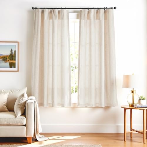 jinchan Linen Curtains Light Filtering Back Tab 50x72 Inch 2 Panels