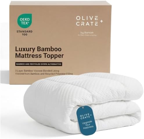 Olive + Crate Bamboo Mattress Topper, Queen Size Pillow Top Pad, 60"x
