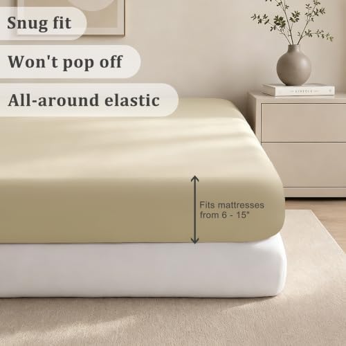 Aerlomi Twin XL Fitted Sheet, 39x80, Brushed Microfiber, Light Taupe