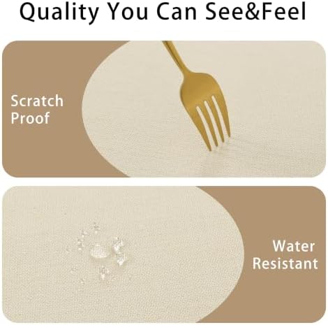 JIUZHEN Waterproof Linen Round Tablecloth with Beige Tassels