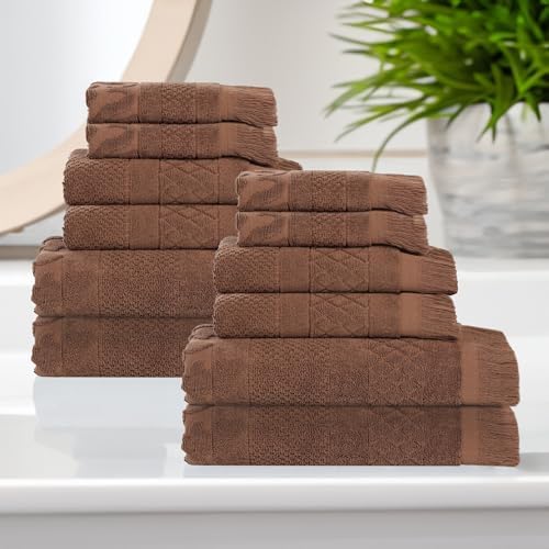SUPERIOR Cotton 12 Piece Towel Set, Quick Dry, Bathroom Essentials