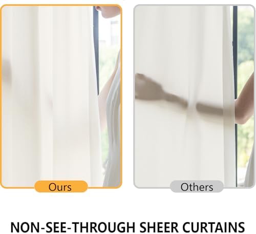Non-See-Through Beige Privacy Sheer Curtains 72 Inch Long 2 Panels