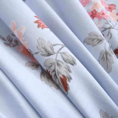 ABREEZE Floral Duvet Cover Queen Size Set Bird Flowers Bedding Set
