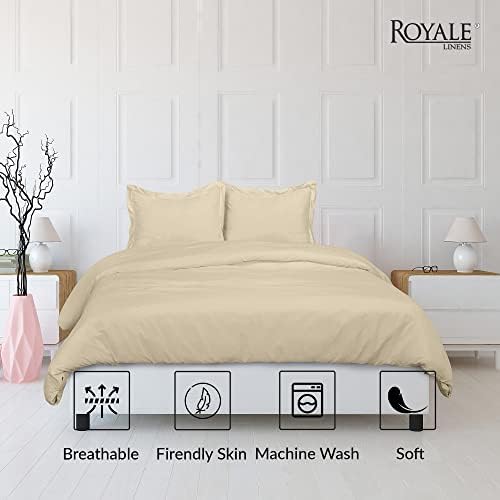 ROYALE LINENS Sand Duvet Cover Queen Size - 3 Piece Bedding Comforter