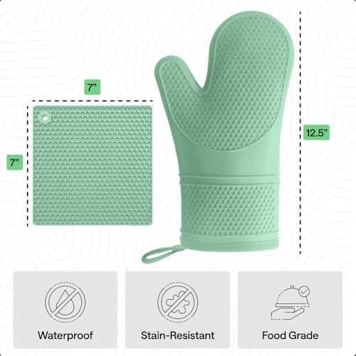 GORILLA GRIP BPA-Free Silicone Oven Mitts and Pot Holders Set, Mint