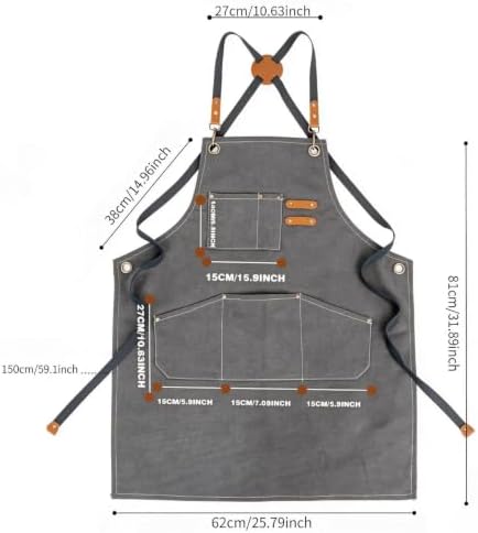 Canvas Tool Apron, Heavy Duty Multi-Pocket, Crossback Adjustable