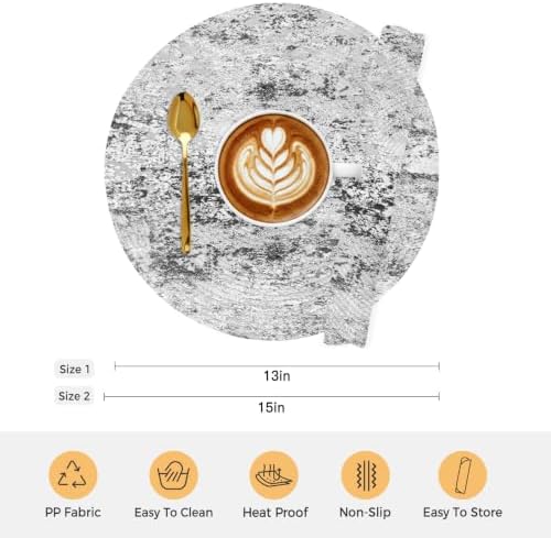 Abstract Gray 15 Inch Round Placemats Set of 6, Minimalist Mottled