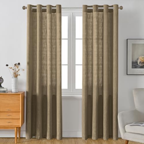 Burlap Linen Farmhouse Curtains 96 inch Length 2 Panels for Living