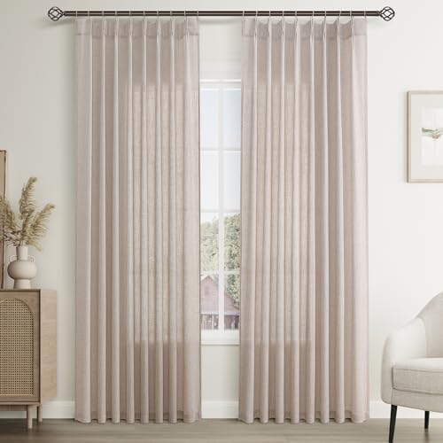 Joywell Linen Pinch Pleated Window Curtains 84 Inch Long,Back Tab Clip