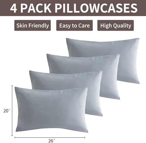 MINIPANDA Light Grey Pillowcases Set of 4 Standard Size, Envelope