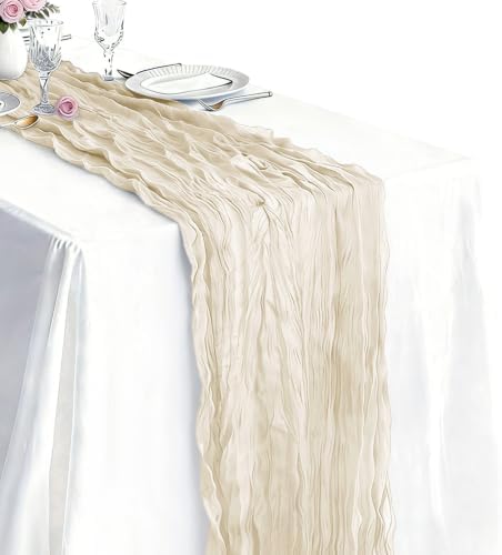 10 Pack Beige Cheesecloth Table Runner 21 x 120 Inch Boho Gauze Sheer