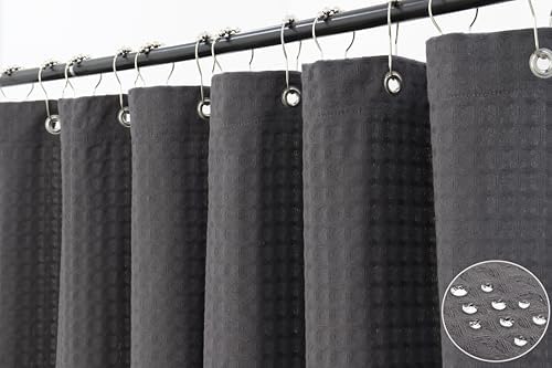 PurpleEssences Shower Curtain Waffle Textured, 72" Wx72 L - Steel Gray