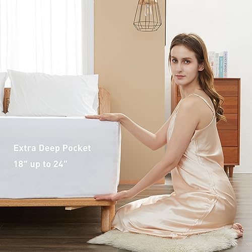 Sunflower Queen Fitted Sheet Extra Deep, 100% Cotton Sateen, White
