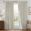 Oat Beige 84 Inch Luxury Linen Blackout Curtains for Bedroom 2 Panels