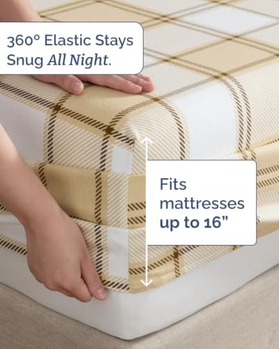 Flannel Christmas Sheets - 100% Cotton Flannel Sheet Set - Taupe Plaid