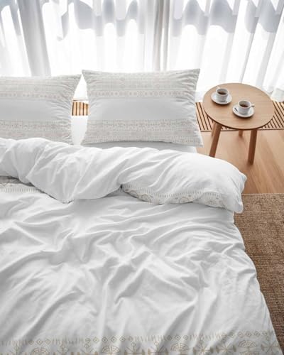 LooPoP Duvet Cover Set Queen Size Beige Bohemian Comforter Sets