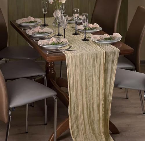 3Pack Beige Cheese Cloth Table Runner,17 x 108 inch Beige Table
