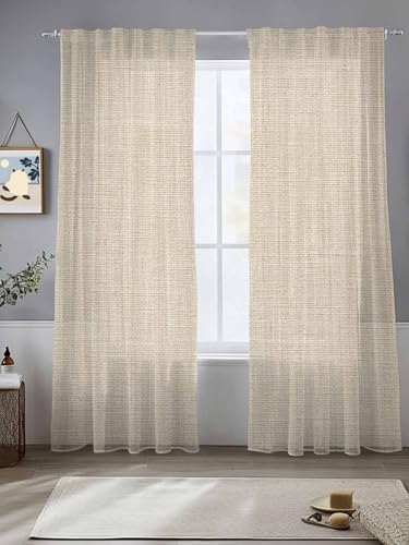 Vintage Cream Sheer Curtains 108 Inches Length 2 Panels Set Bedroom