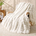BEDELITE Faux Fur Throw Bubble Blanket for Couch, 60" x 80", Cream