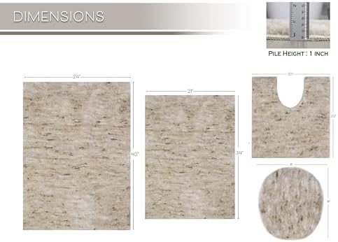 Royal 4-Piece Microfiber Bath Rug Set, Non-Slip Rubber Backing