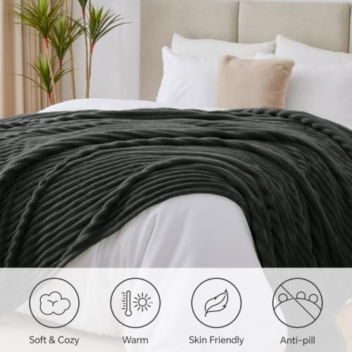 BEDELITE Ribbed King Size Blanket for Bed, Charcoal Grey, 108"x90"