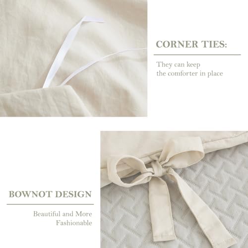annadaif Beige Duvet Cover King Size, 3 Pieces Duvet Cover Set