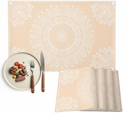 Placemats Set of 6, Beige Boho Cotton Linen Place Mats, Farmhouse