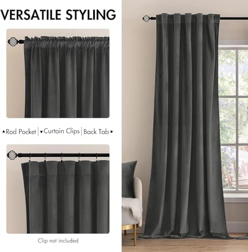 MIULEE Velvet Curtains 52x84 inches 2 Panels Gray Blackout Curtains