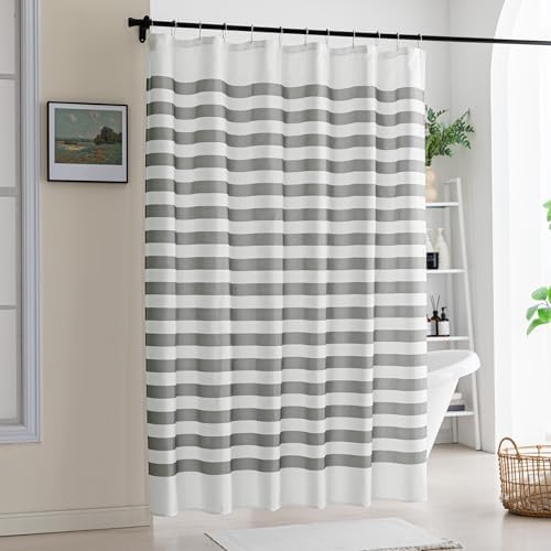 Amazon Basics Faux Linen Printed Shower Curtain for Bathroom