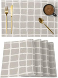 Taupe Gray Grid Placemats Set of 8, Cotton Linen Fabric Place Mats