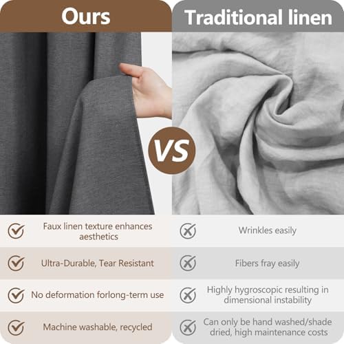 Seenus Rustic Country Linen Look Shower Curtain Charcoal Grey