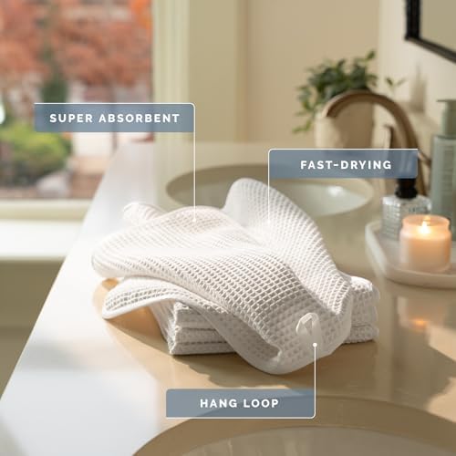 S&T INC. Aura Waffle Hand Towels, 4 Pack, 16" x 30", White
