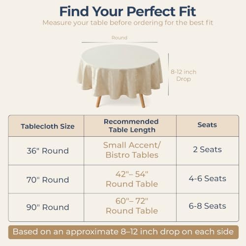 HLC.ME Modena Beige Waterproof Tablecloth, Dining Table Cover, 70"