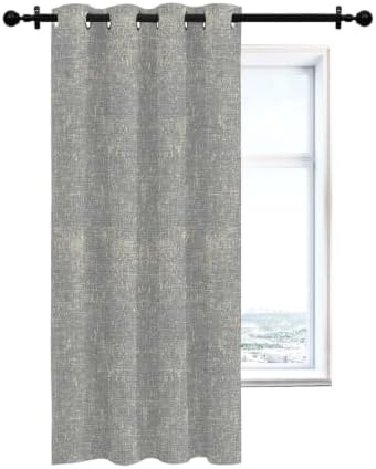 Gray Beige Linen Textured Curtains 63 inches Long for Living Room