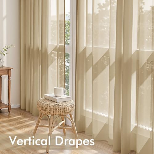 MIULEE Beige Sheer Curtains 63 Inches Long 4 Panels 42 x 63 Inches