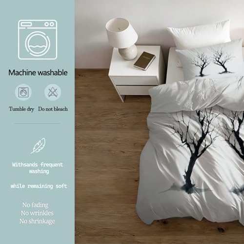 Light Gray Duvet Cover Set King Size, Minimalist Dead Branch Pattern