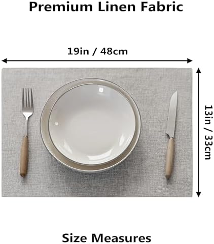 Demetex Placemats Set of 4 Grey Heat Resistant Linen Place Mats for