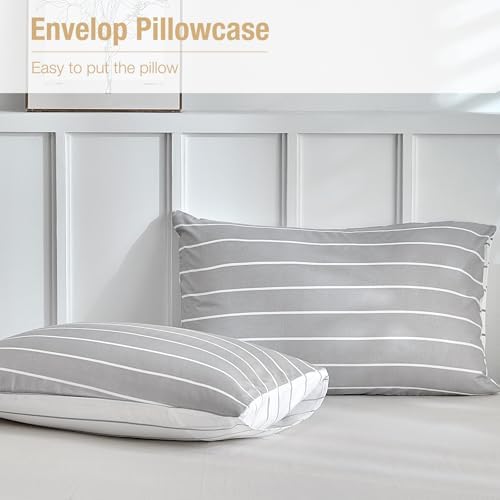 Lekesky Striped Duvet Cover King Size, Grey Striped King Duvet Cover