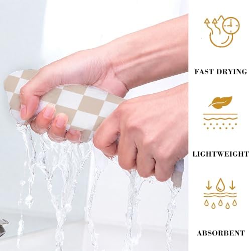 Beige and White Checkered Plaid Hand Towels for Bathroom Set of 2,Soft