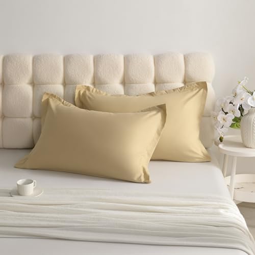 NTBAY Standard Pillow Shams, Set of 2, Microfiber, Light Taupe