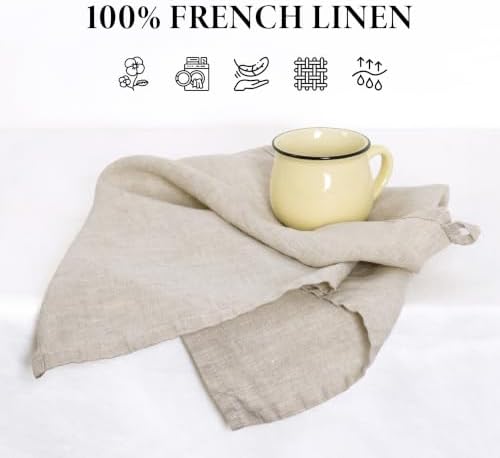 100% French Linen Tea Towels 14 x 28 Inch (Set of 4,Natural)
