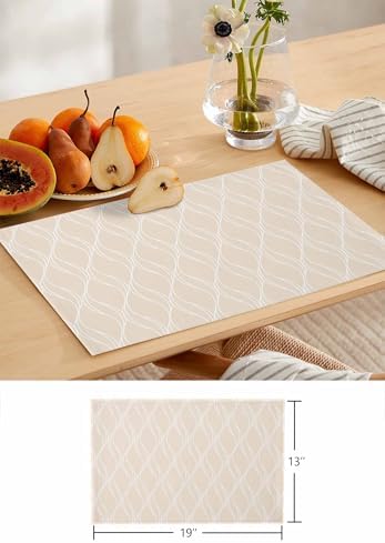Beige Moire Waves Table Runner and Placemats for Dining Table, Burlap