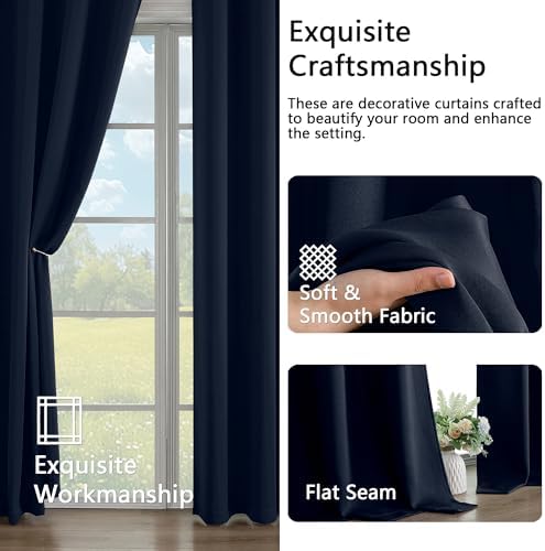 Simplebrand Navy Blue Curtains for Bedroom Living Room 96 Inches Long