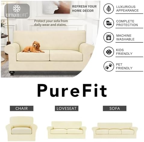 URBANLIFE 3-Piece Stretch Sofa Covers for 2 Cushion Couch, Cream