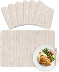 Soft Taupe Wood Planks Faux Leather Placemats Set of 6, 12x18in