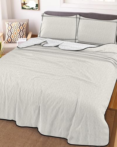 90x96in Quilt Bedding Set Modern Minimalism Pure Beige Breathable