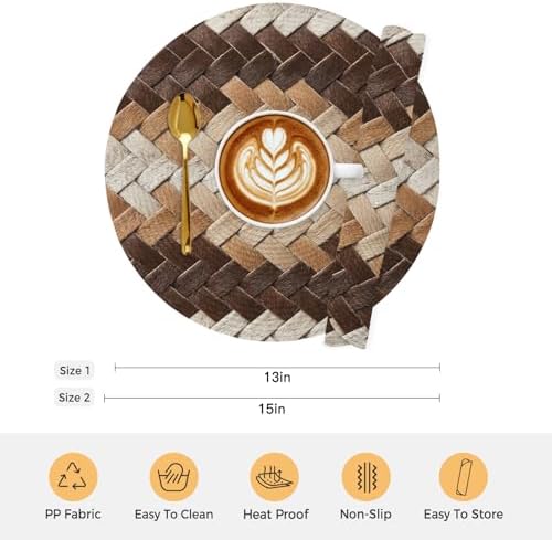 Neutral Woven Pattern Round Braided Placemats Set of Set of 8 Heat