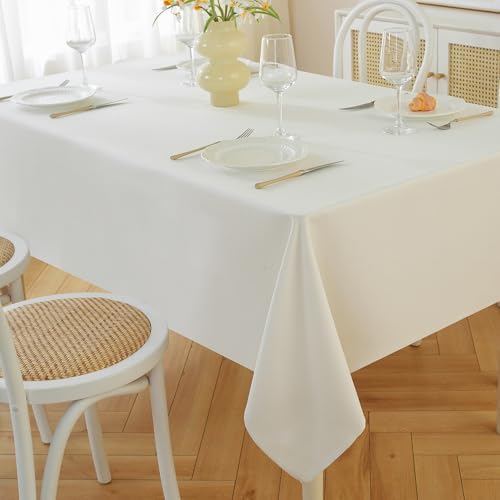JIALE White Table Cloth Square Tablecloth 60 x 60 Inches Spill-Proof
